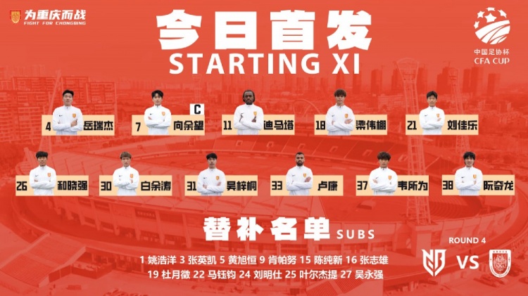 足协杯第四轮:双外援迪马塔卢廉领衔,向余望首发 足协杯第四轮:双外援迪马塔卢廉领衔,向余望首发