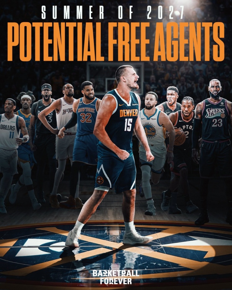 约基奇5年3.595亿创NBA纪录 2027年自由球员名单含库里字母哥詹姆斯